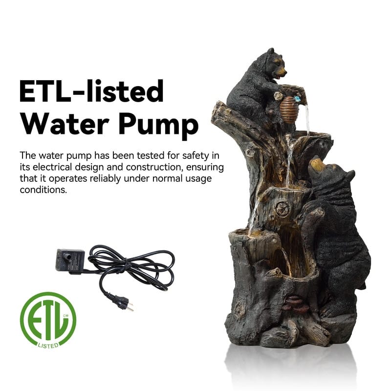 Vbal Resin Bears and Honeycomb 4-Tier water extraction Outdoor Fountain with LED Light
