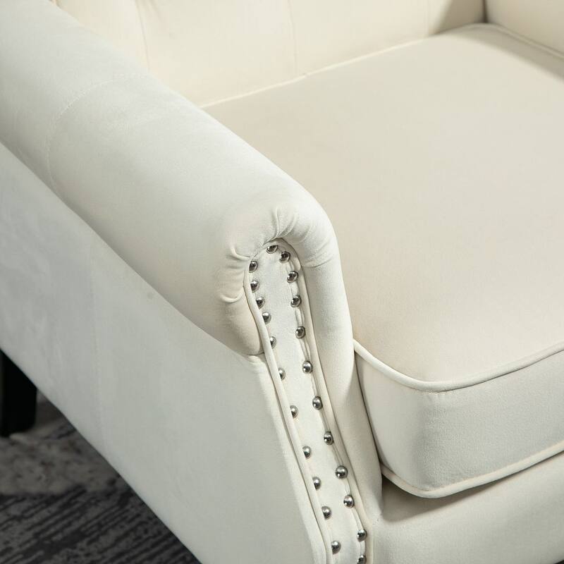 Transitional Wingback Accent Chair Armchair with Sturdy Wood Legs