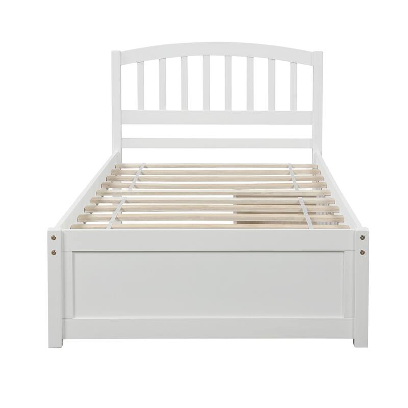 Twin Platform Storage Bed with Two Drawers and Headboard, White