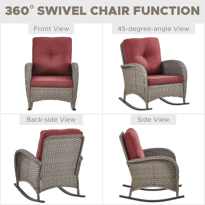 Outdoor Rocking Chairs with Side Table and Ottomans