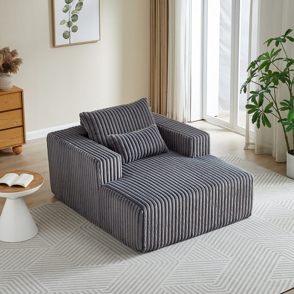 Grey Corduroy Upholstered Single Sofa Chair Oversized Armchair