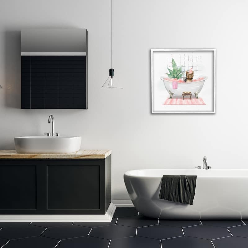 Stupell Chic Yorkie Dog in Pink Bubble Bath Framed Wall Art