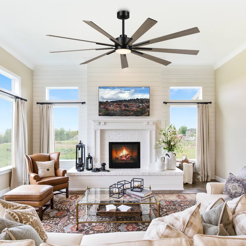 72" Farmhouse Black Integrated LED Windmill Ceiling Fan with Light and Remote