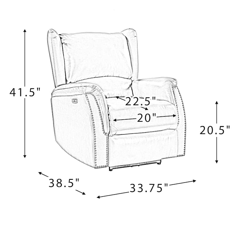 Eliseo Genuine Leather Power Recliner with USB Port and Wingback Design