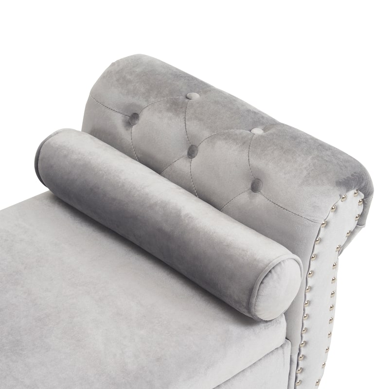51.25" Velvet Storage Ottoman Bench with Rolled Arms and Wood Legs
