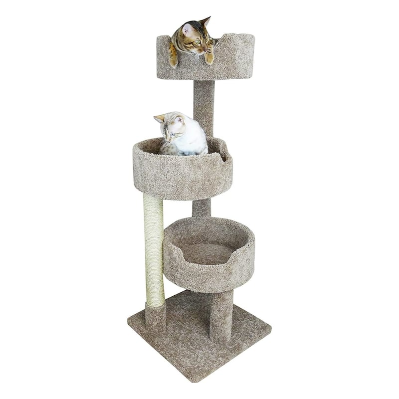 52" Multi-Level Cat Tree Tower with Four Plush Beds and Scratching Posts for Multiple Cats