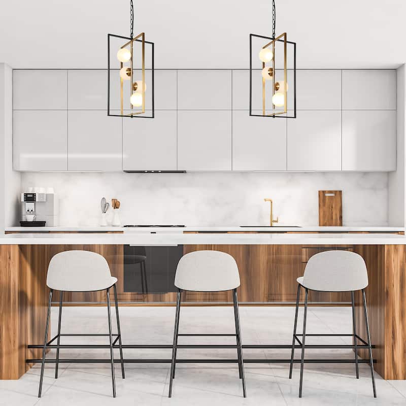 Modern Contemporary 4-Light Black Gold LED Chandelier Geometric Pendant Lights for Dining Room - 14.5" L x 13" W x 25.5" H
