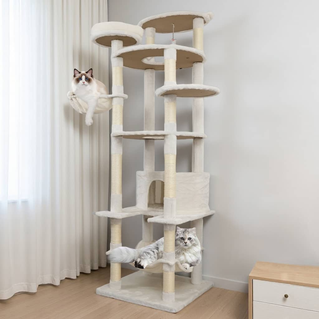 78 in beige cat tree tower with large condo sisal scratching post big hammock and top platform