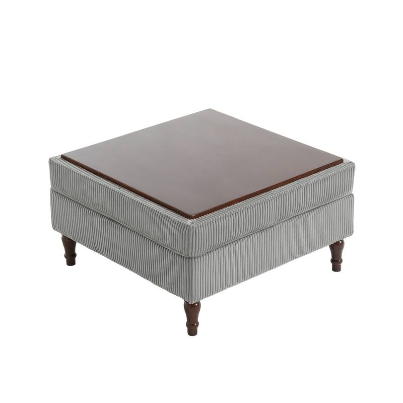Modular Corduroy Tufted Storage Ottoman with Reversible Tabletop