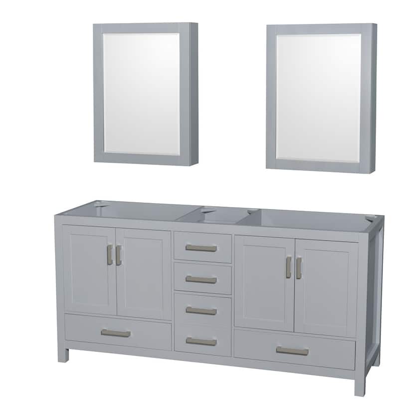 Wyndham Collection Sheffield 72" Hardwood Vanity Cabinet and Two 24" - Gray - Ash Finish