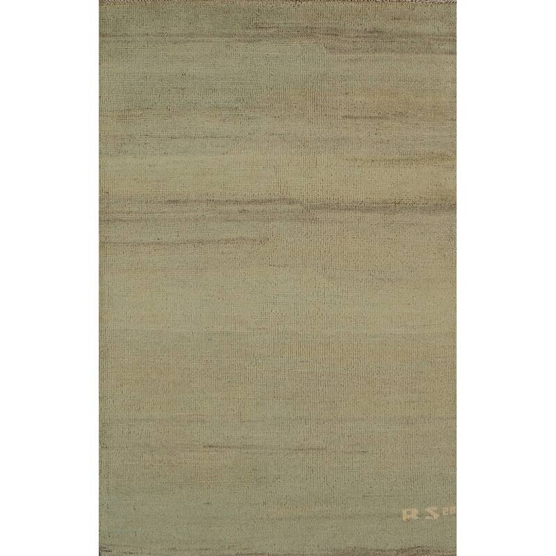 Modern Gabbeh Oriental Foyer Rug Hand-Knotted Green Wool Carpet - 2'7"x 4'0"