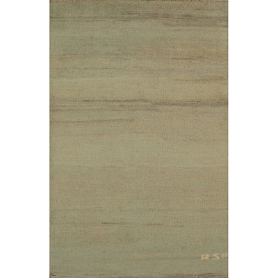 Modern Gabbeh Oriental Foyer Rug Hand-Knotted Green Wool Carpet - 2'7"x 4'0"