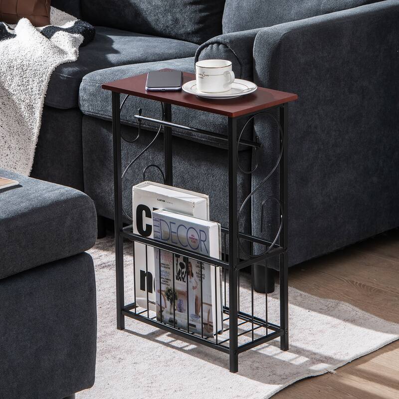 Costway 2 PCS Side Sofa Narrow Table w/ Removable Paper Holder for - 14.5'' x 8'' x 21.5''