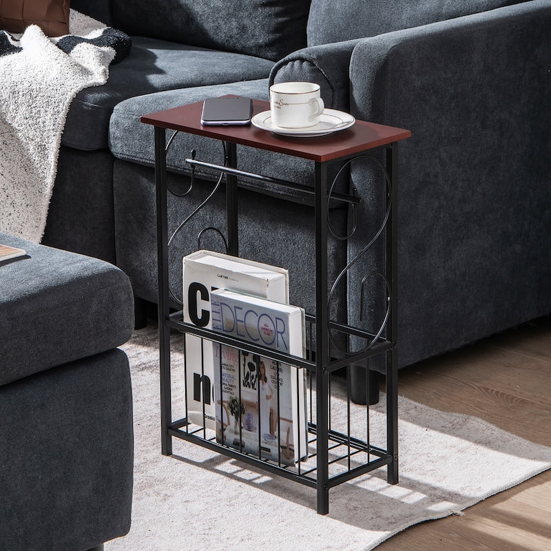 Costway Side Sofa Narrow Table w/ Removable Paper Holder for Living - 14.5'' x 8'' x 21.5''