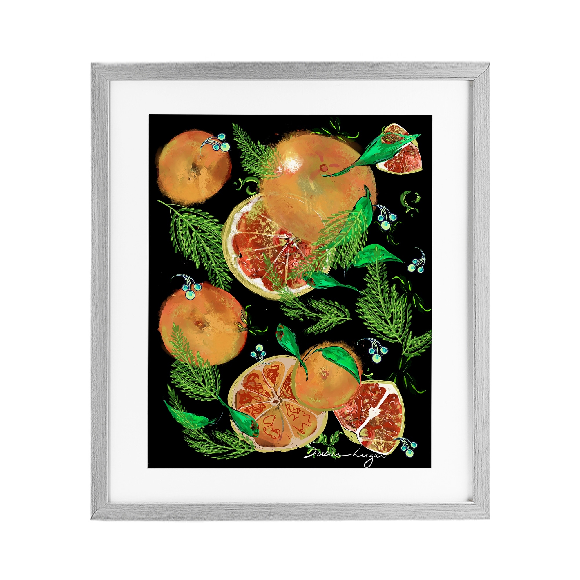 Stupell Grapefruit & Ferns Medley Under Glass Framed Design By Susan Lugar
