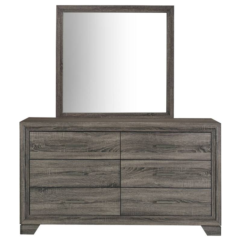 Reay Wide Dresser and Mirror with Mitered Trim, Brown Oak Wood