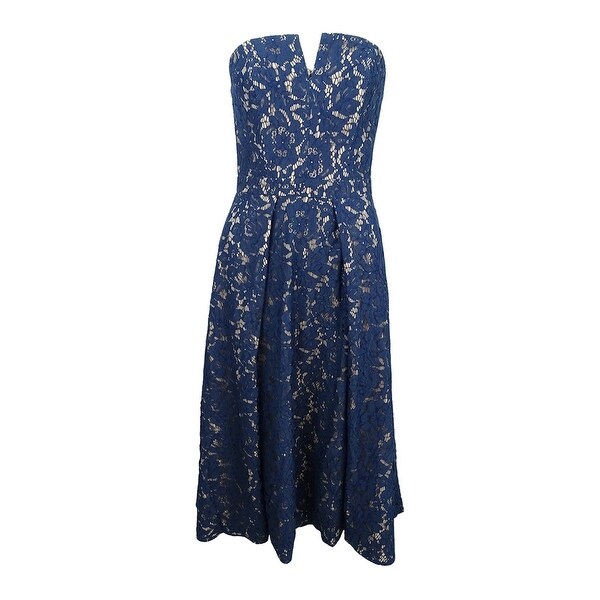 strapless lace midi dress