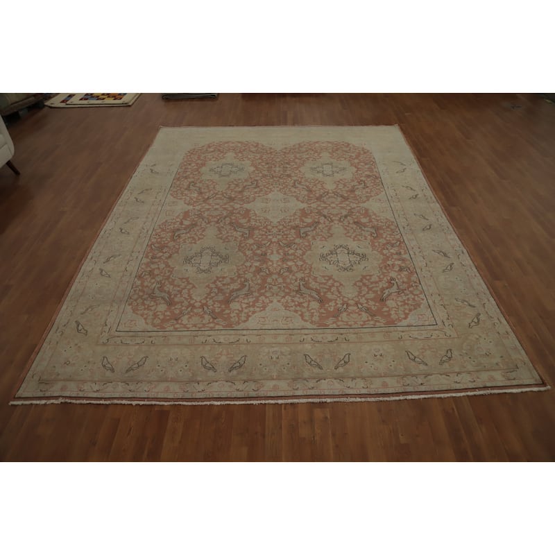 Hand Knotted Oriental 100% Wool Carpet Traditional Floral Pink Kerman Area Rug - 12' 8'' X 9' 8''