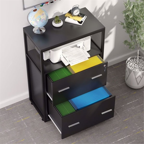 Shop Large Modern Filing Cabinet 2 Drawers Lateral File Cabinet With Lock Overstock 30644978