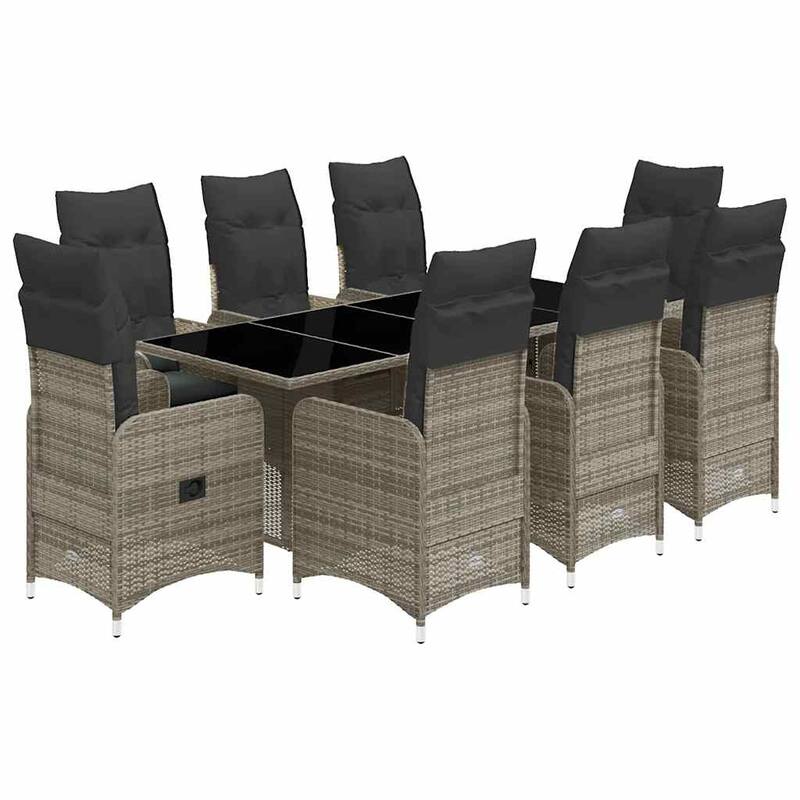 vidaXL Bistro Set Grey PE rattan 6-seater Removable Covers - 23.0 x 21.5 x 36.2 in