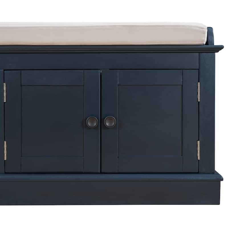 Storage Bench with 4 Doors and Adjustable Shelves, Shoe Bench with Removable Cushion