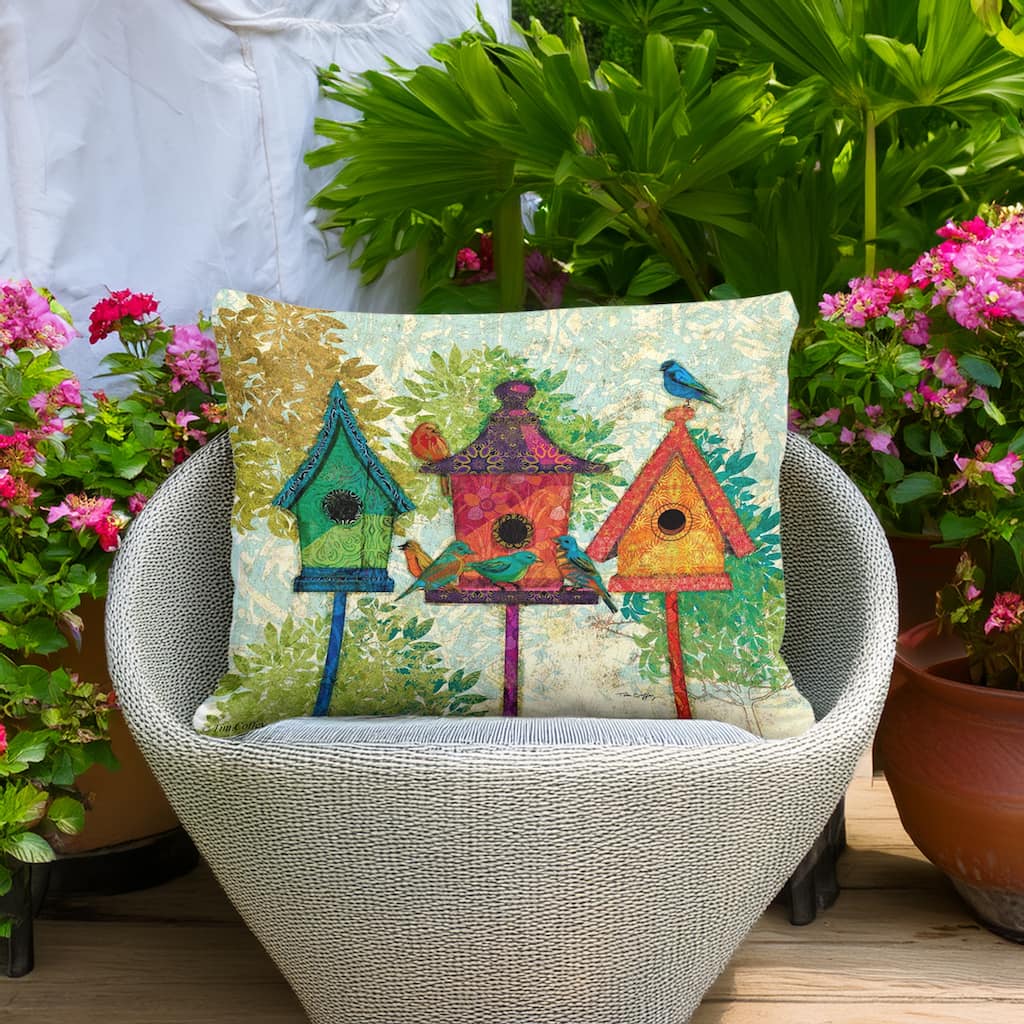 Magnolia Casual Outdoor Pillow 3 Birdhouses 13x18