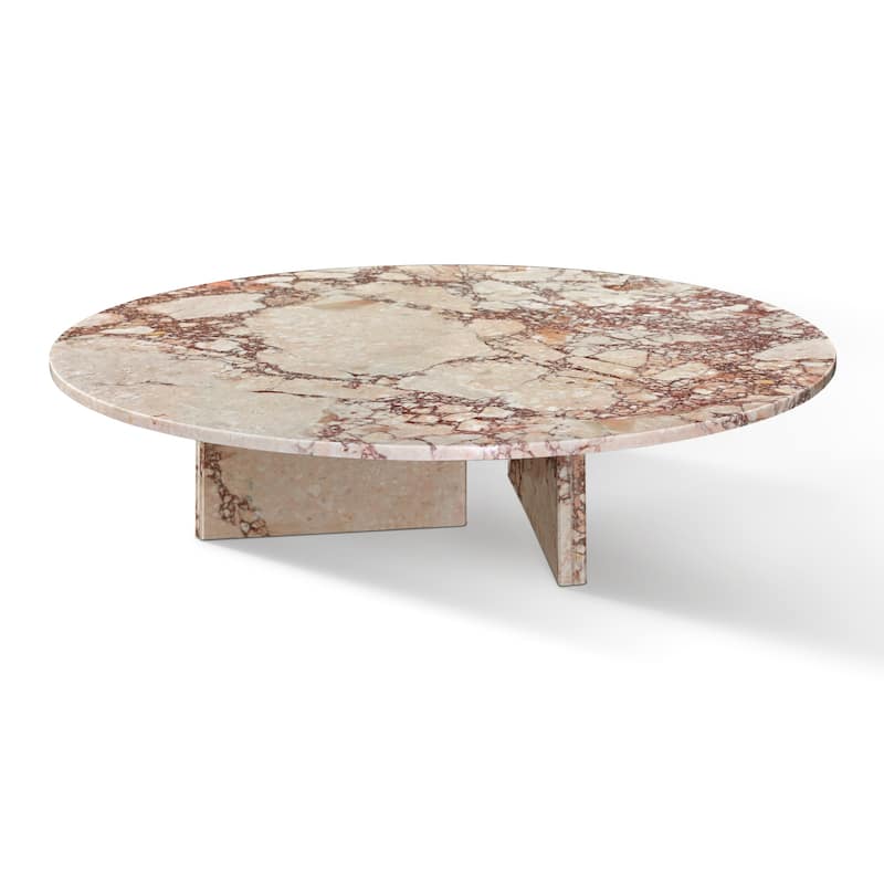 Roomfitters Natural Marble Coffee Table, Round Living Room Table, Solid Stone Modern Center Table, Genuine Marble