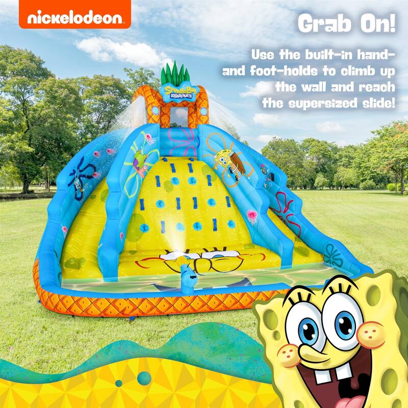 Sunny & Fun SpongeBob Ultra Climber Inflatable Water Slide with Climbing Wall, Two Slides & More! - One Size