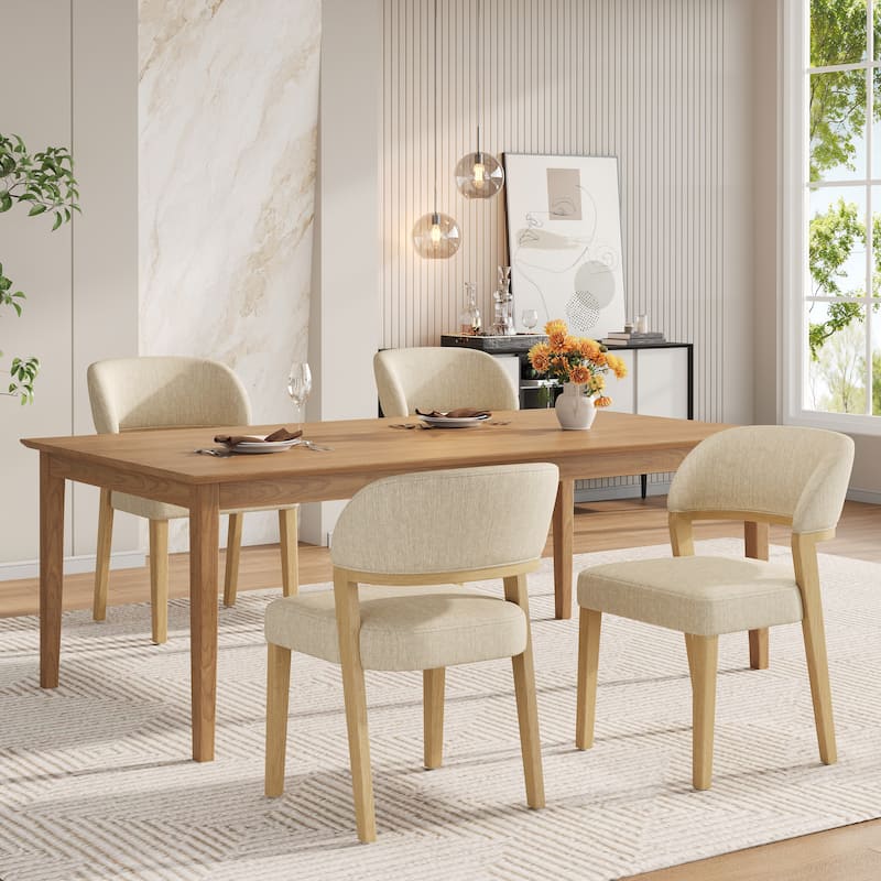 Christopher Knight Home - Caelum Rubberwood Upholstered Dining Chair with Cushioned Seat - 4 Piece - Natural