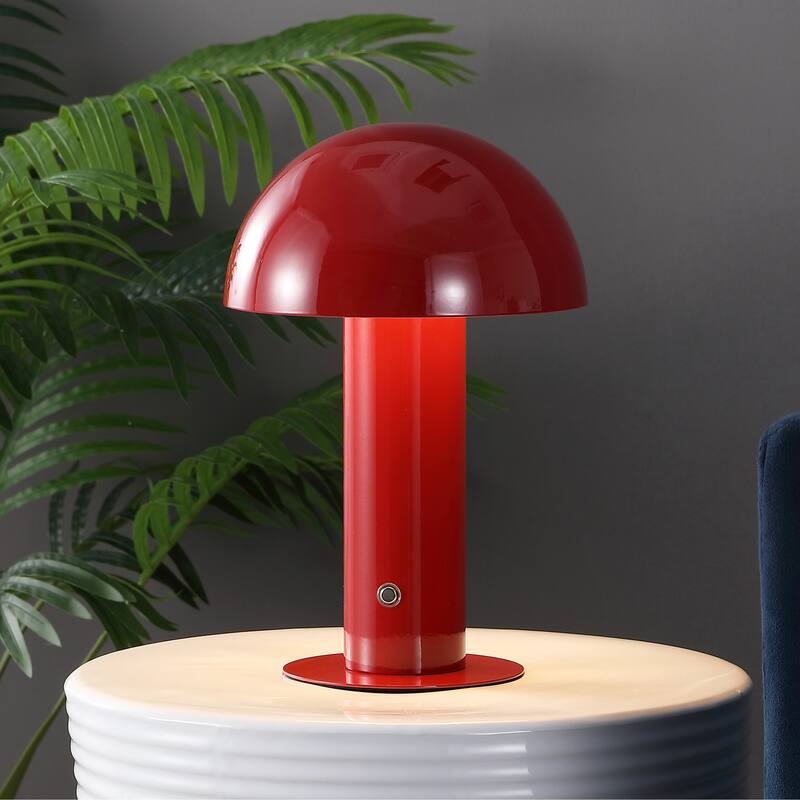 Porcini 10.75" Contemporary Bohemian Rechargeable/Cordless Iron Integrated LED Mushroom Table Lamp, by JONATHAN Y