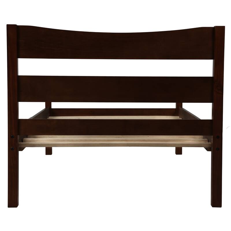 Twin Size Wood Platform Bed with Headboard - Espresso/Walnut Finish, Space-Saving Solid Pine Design