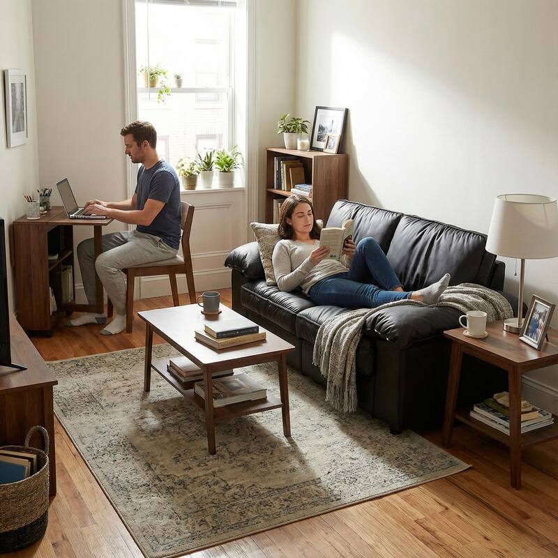 Roomfitters Modern Overstuffed Upholstered Loveseat with Padded Pillow Arms, Comfortable 2 Seater Couch for Living Room