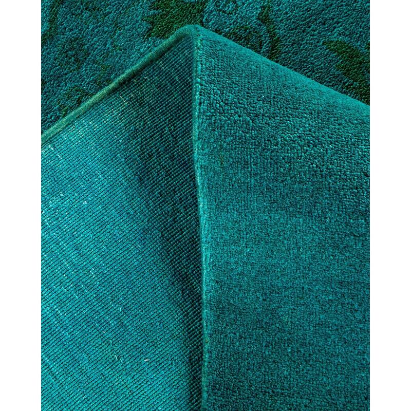 Overton Hand Knotted Wool Vintage Inspired Modern Contemporary Overdyed Blue Area Rug - 9' 0" x 12' 1"