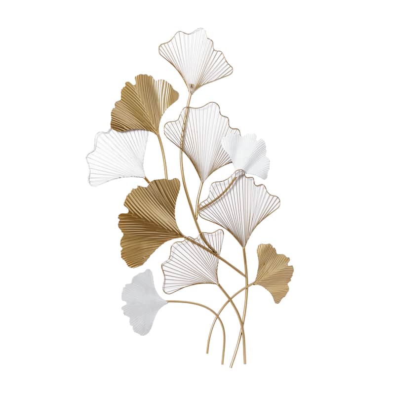 Metal Leaf Wall Decor with White Accents - Gold - Roche River Decor