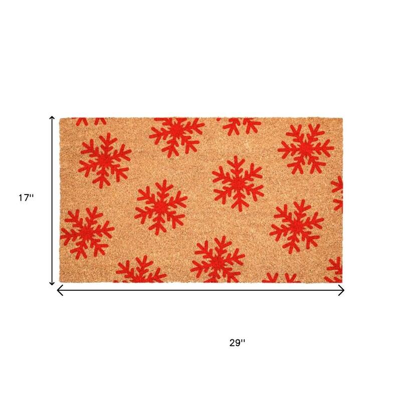 HomeRoots 17" X 29" Brown And Red Christmas Snowflake Outdoor Coir Door Mat - 17.00' X '29.00
