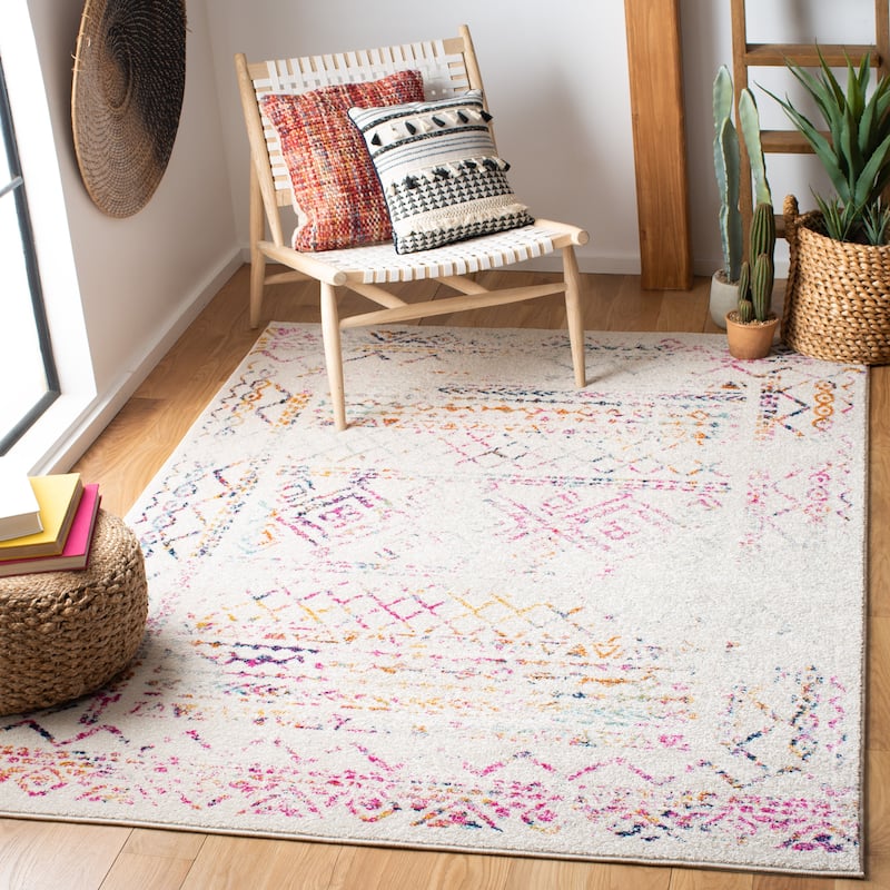 SAFAVIEH Tulum Hinnertje Rustic Moroccan Boho Tribal Distressed Rug - 8' x 10' - Ivory/Fuchsia