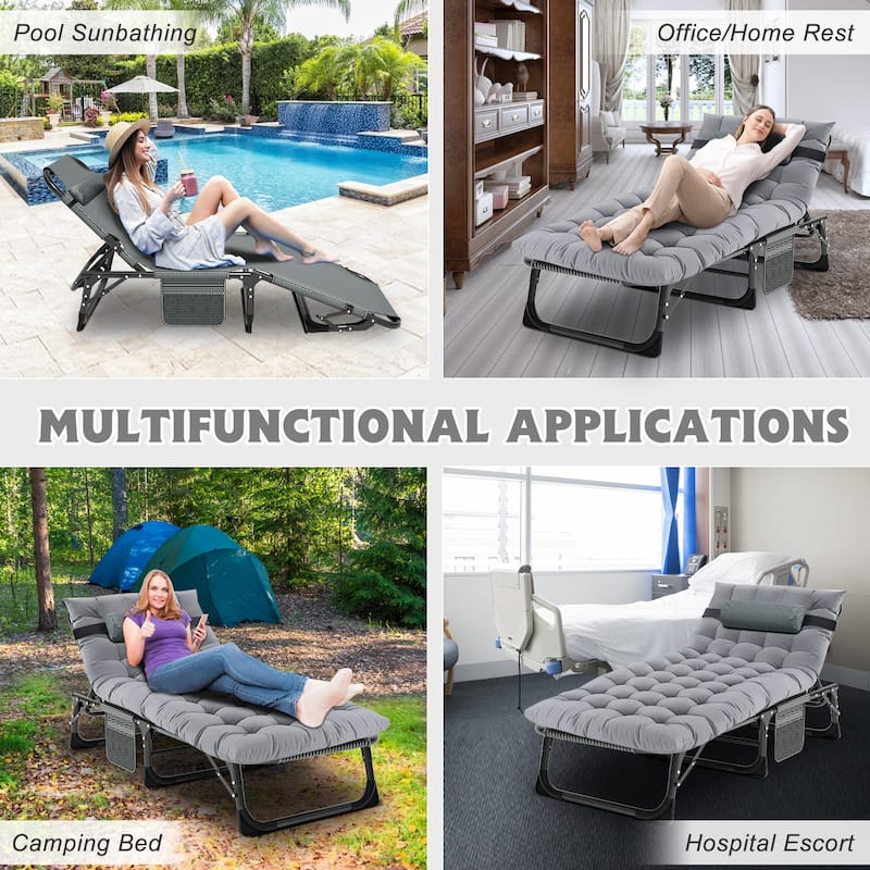 DoCred Folding Chaise Lounge Chair, Camping Cot with Removable pad - 75"