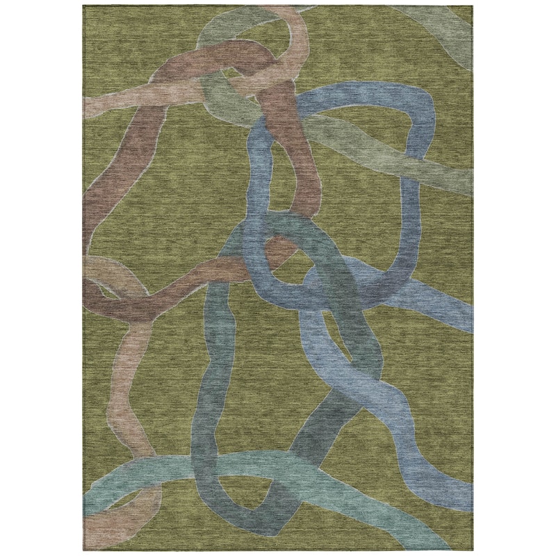 Machine Washable Indoor/ Outdoor Abstract Links Chantille Rug