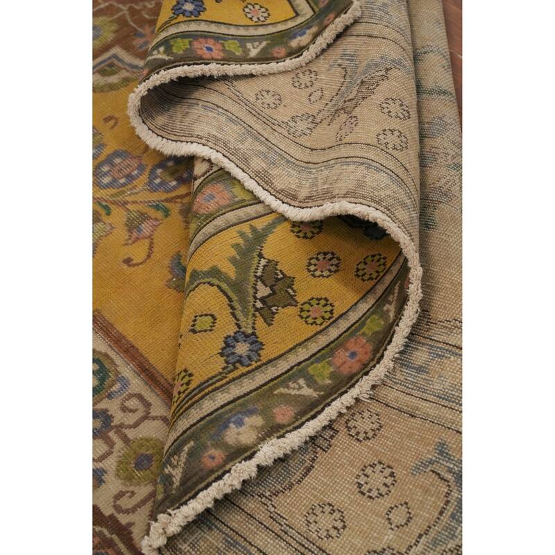 Hand Knotted Oriental 100% Wool Carpet Traditional Floral Yellow & Gold Tabriz Area Rug - 12' 3'' X 9' 7''
