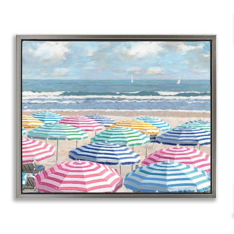 Stupell Shore with Bright Umbrellas Framed Floater Canvas Wall Art Design By Amber Sterling - 21 x 17 - Grey