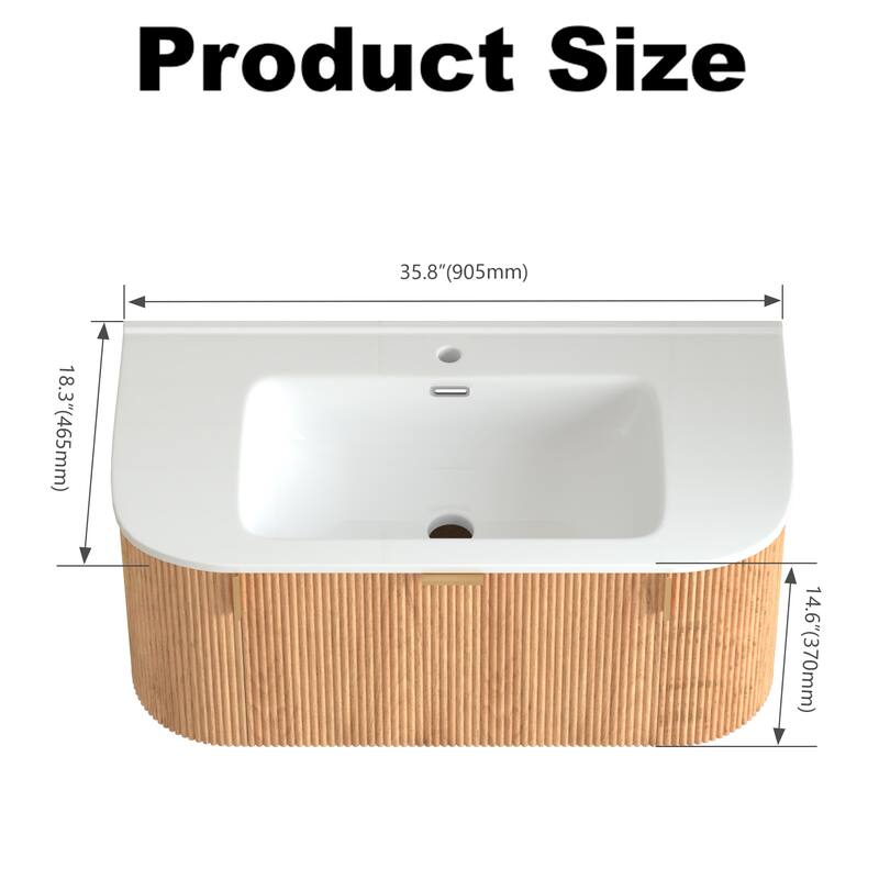 GDF Studio - Verona Floating Bathroom Vanity with Curved Edge Storage & Ceramic Basin without Faucet