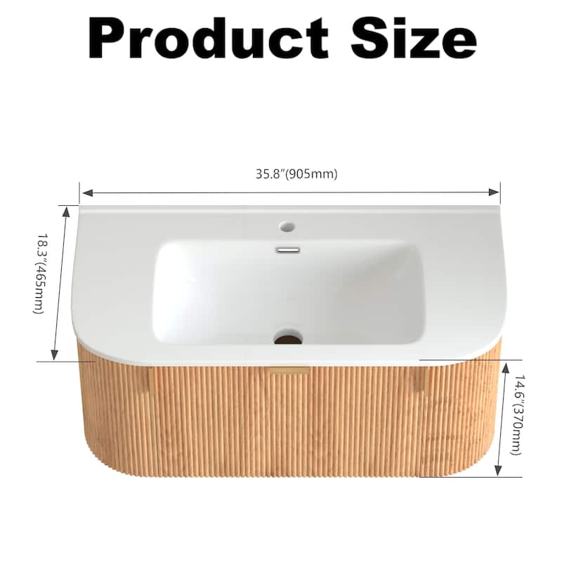 Wall-Mounted Floating Bathroom Vanity with Side Drawers,Ceramic Basin without Faucet