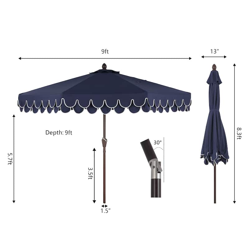 9ft Fringe Patio Umbrella Auto-Tilt, Crank, by JONATHAN Y