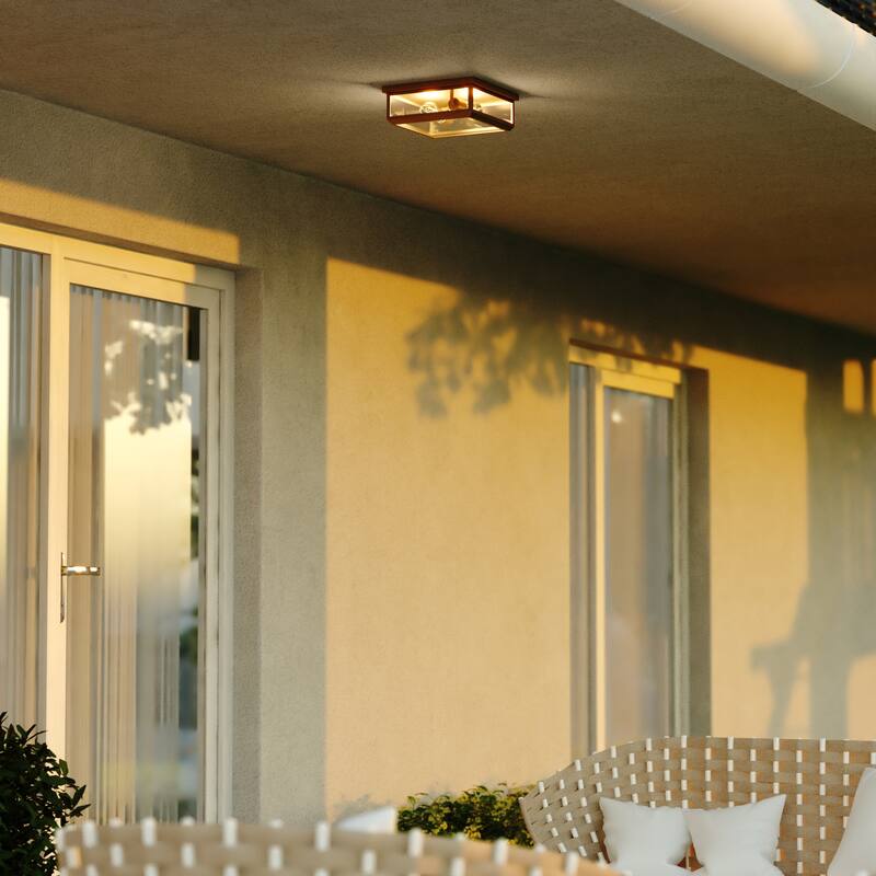 Kinzie Outdoor Square Flush-Mount Ceiling Light with Clear Glass
