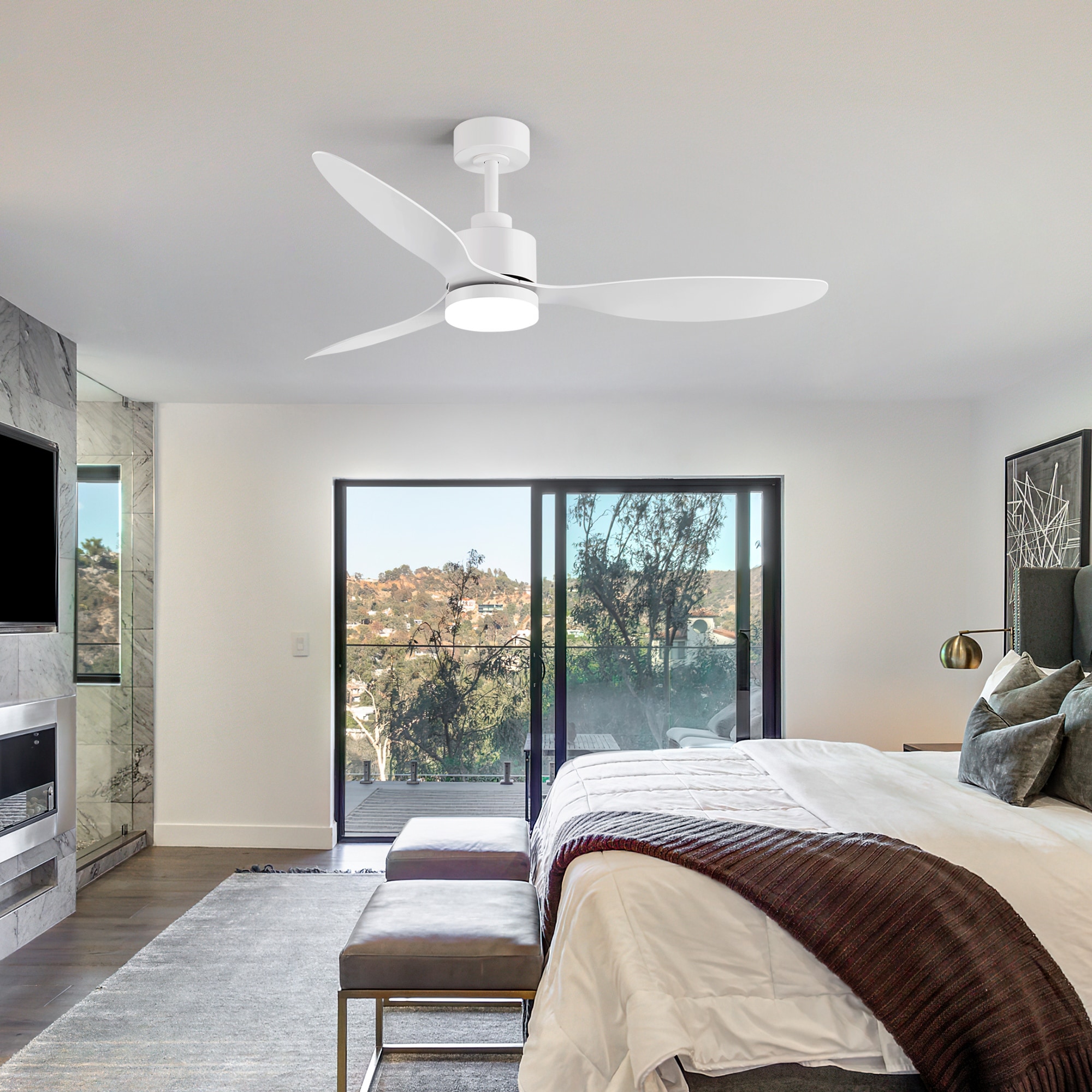 Airsurfer 52" LED Ceiling Fan with Light, DC Motor, 6 Speed Remote,3 Reversible Blades, Quiet