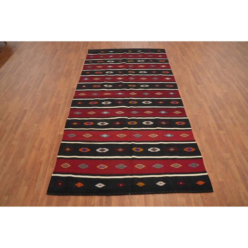 Hand Woven Oriental 100% Wool Carpet Southwestern Tribal Red Kilim Area Rug - 10' 5'' X 5' 8''
