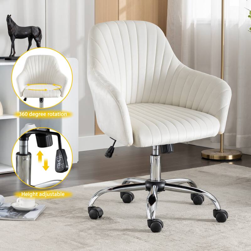 Modern Home Office Lounge Chair with Velvet Fabric Adjustable Height Metal Base and Casters, for Office