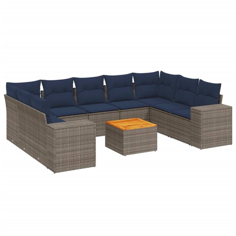 vidaXL 10 Piece Patio Sofa Set with Cushions Gray Poly Rattan