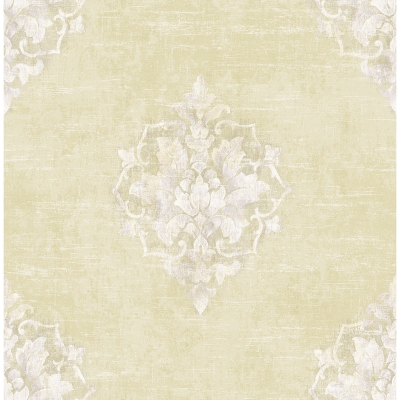 Seabrook Designs Creswell Damask Unpasted Wallpaper - 20.5 in. W x 33 ft. L - Metallic Beige & Lavender