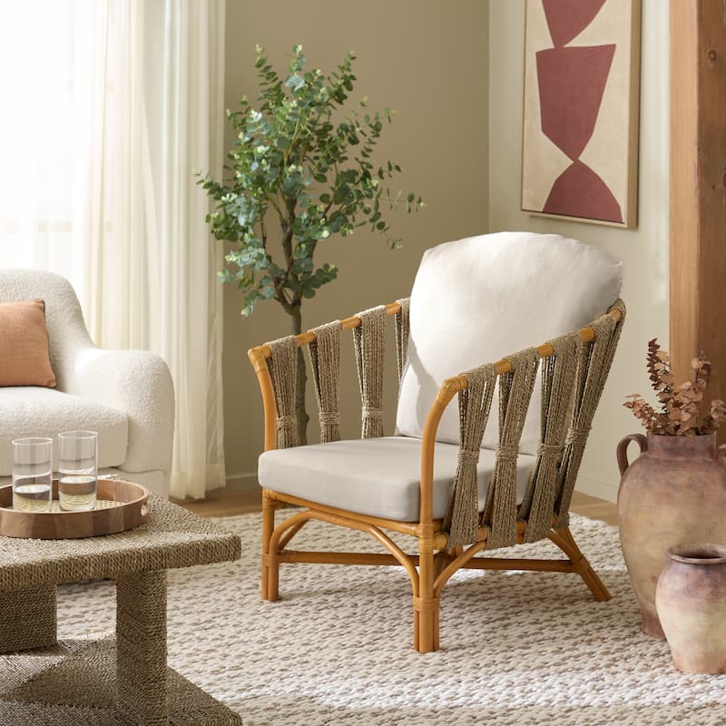 SAFAVIEH Couture Donatello Rattan Pole Accent Chair - 29"W x 34"D x 30"H